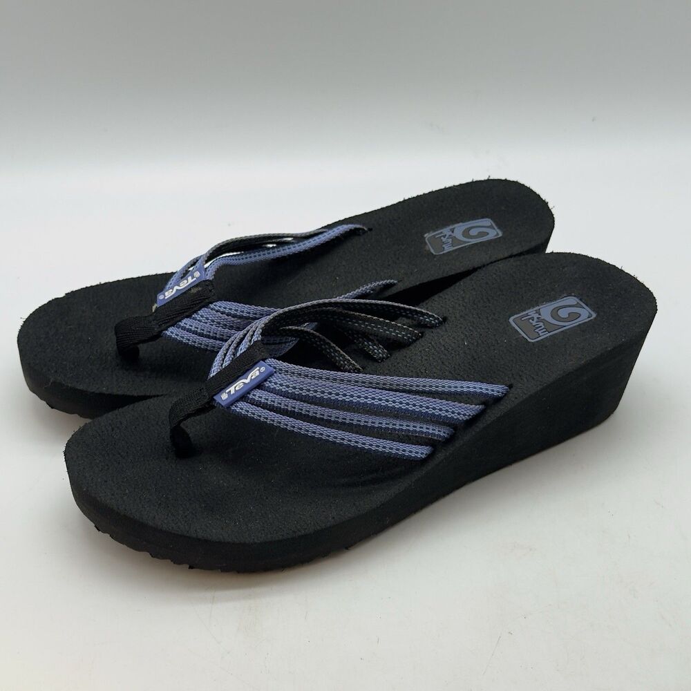 Teva Mush Adapto Sandals Women's 6 Blue Lightweight Strappy Wedge Heel Flip Flop